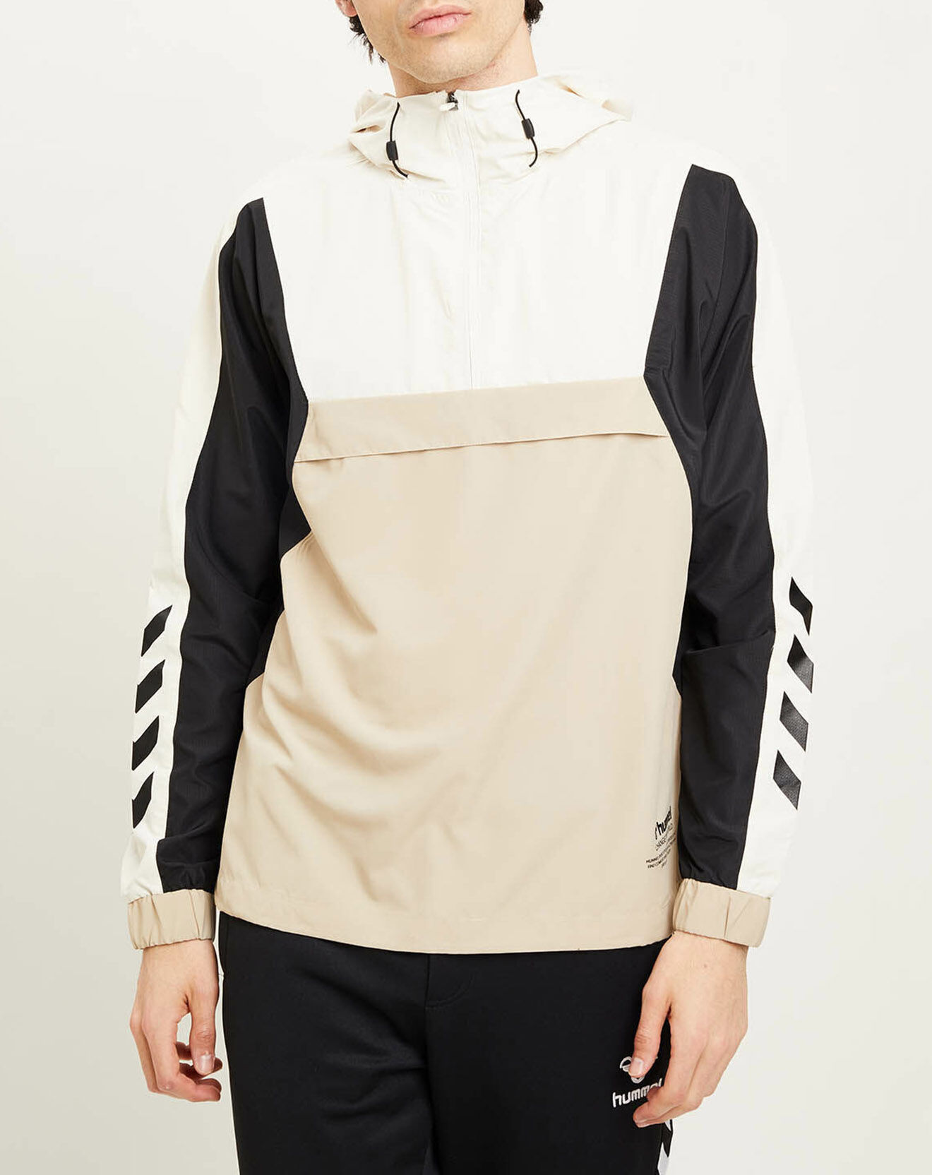 Hummel Blouson fin coupe-vent à enfiler demi zip beige/noir