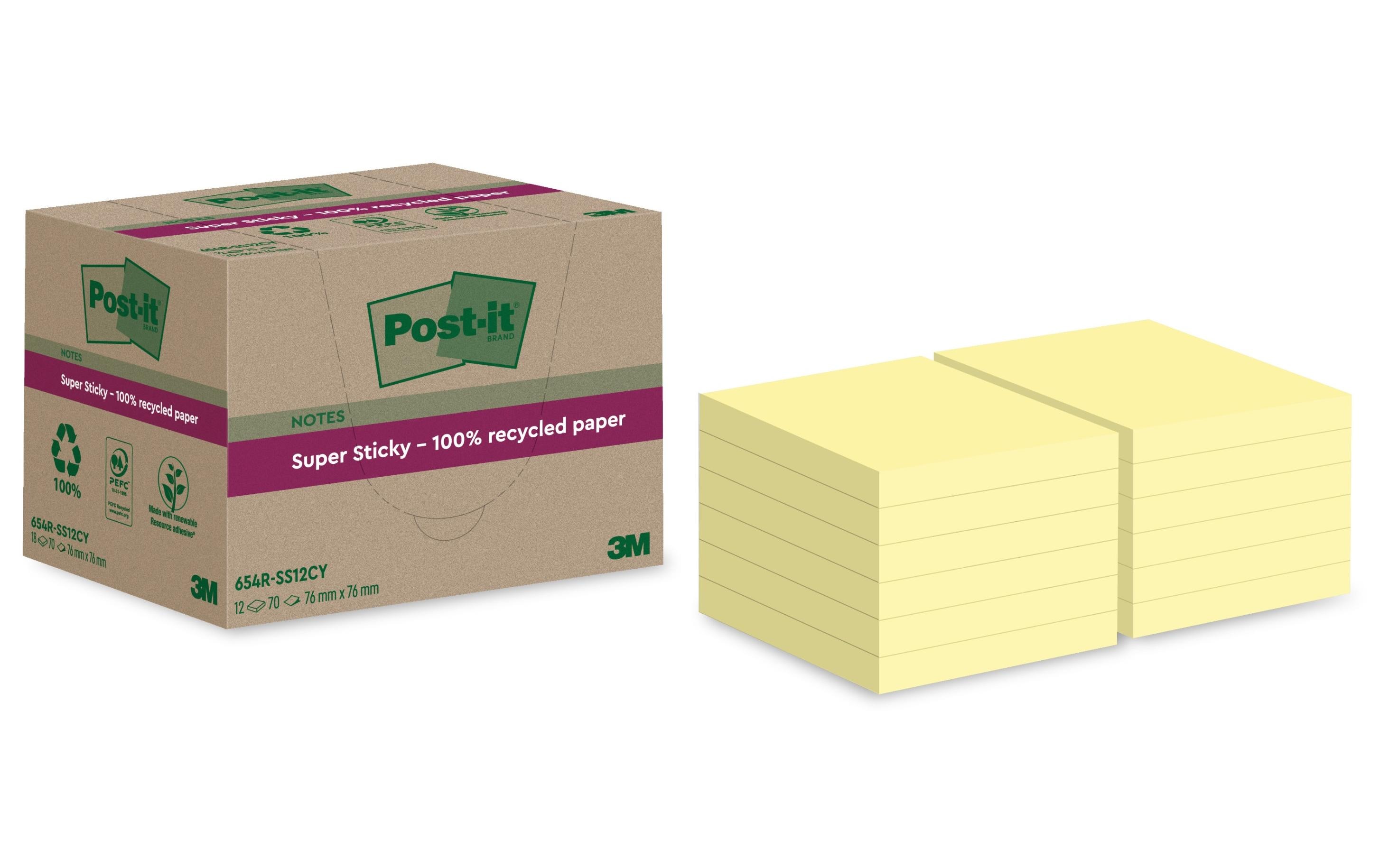 Notizzettel Super Sticky Recycling, Gelb, 12 BlöckeNotizblöcke für alle Gelegenheiten