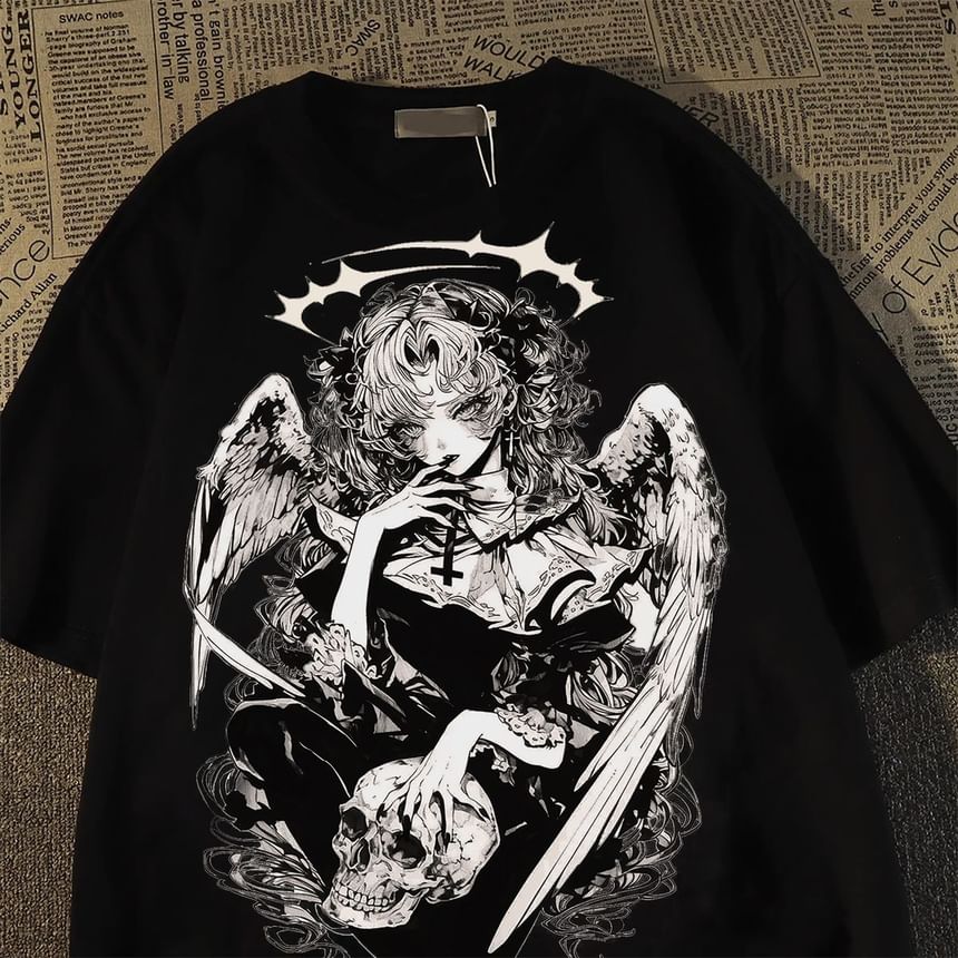 Bay Go Mall - T-shirt met ronde hals en grafische print, met elleboogmouwen