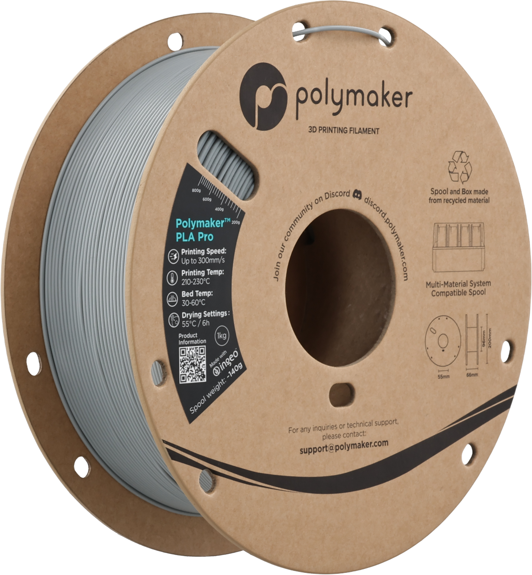 Polymaker  PLA Pro Grey, 1,75 mm / 1000 g    Neue, verbesserte Formulierung: Hochleistungs-High Speed-PLA in Grey