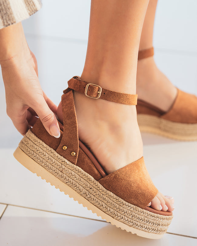Sandale femme compensée CUIR camel - MJNP92