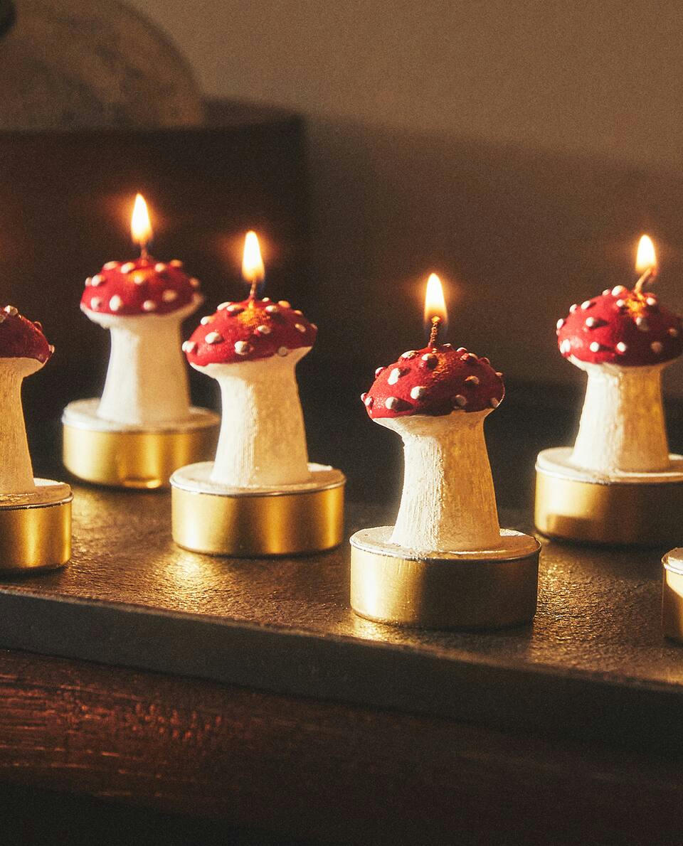 PACOTE DE VELAS DE NATAL EM FORMATO DE COGUMELO (PACOTE COM 6)