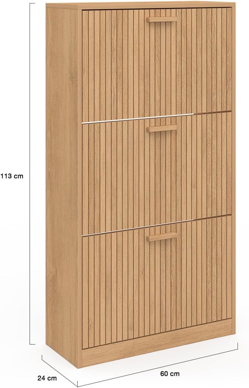 IDMarket - Meuble à Chaussures 18 Paires Juliette 3 Portes Lattes tasseau Bois Coloris chêne GD2305608
