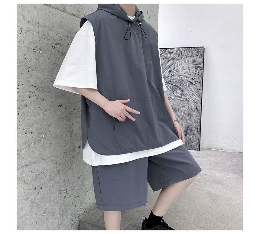 Vernanah - Set: Elleboogmouw Two Tone Hoodie + Sweatshorts