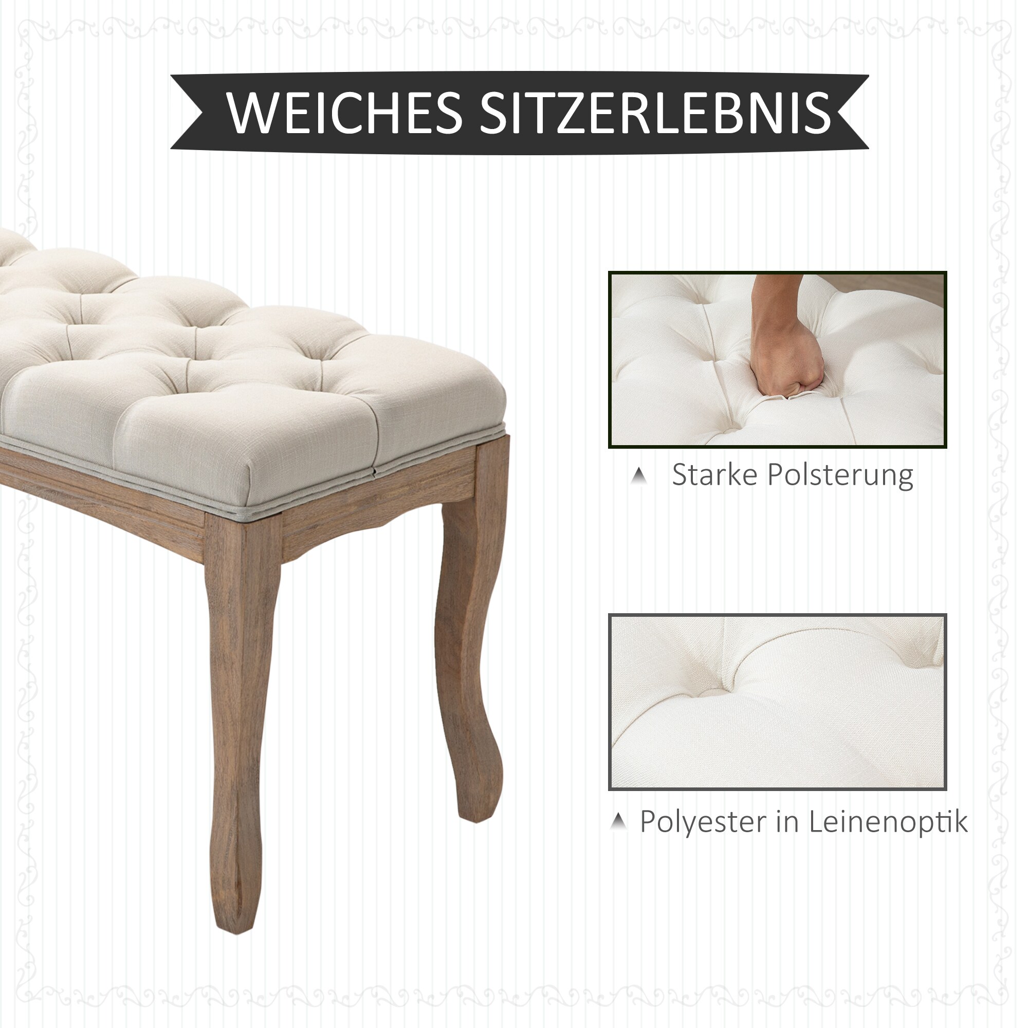 HOMCOM Polsterbank mit getufteten Design beige 110B x 38T x 49H cm