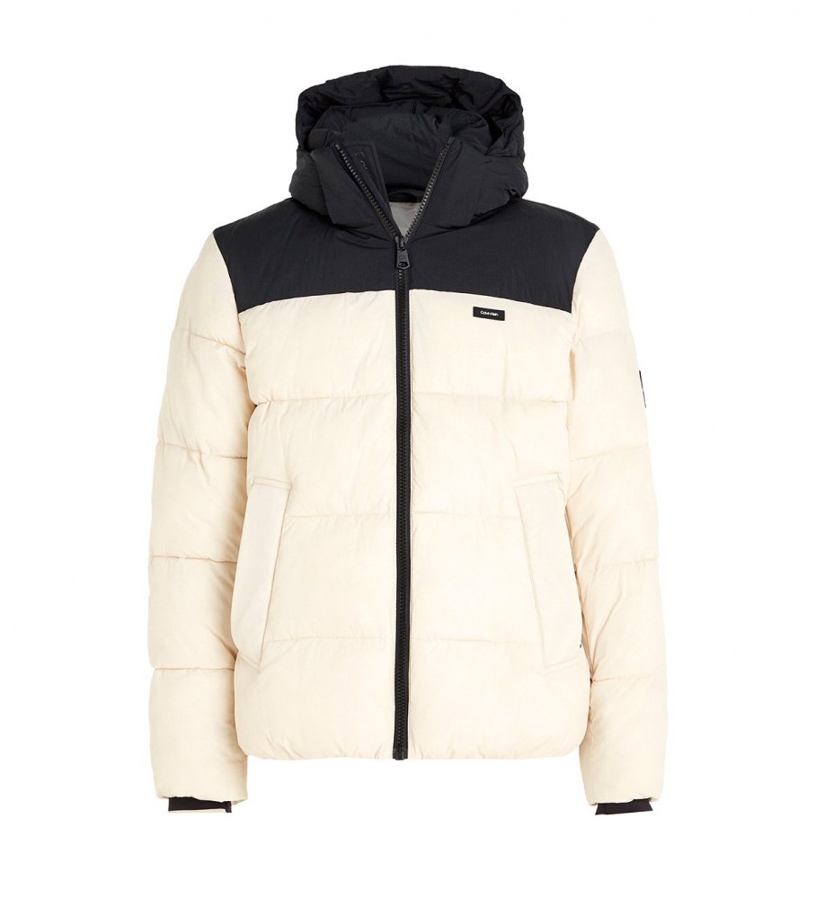 Jaqueta acolchoada Calvin Klein bege com blocos de cor