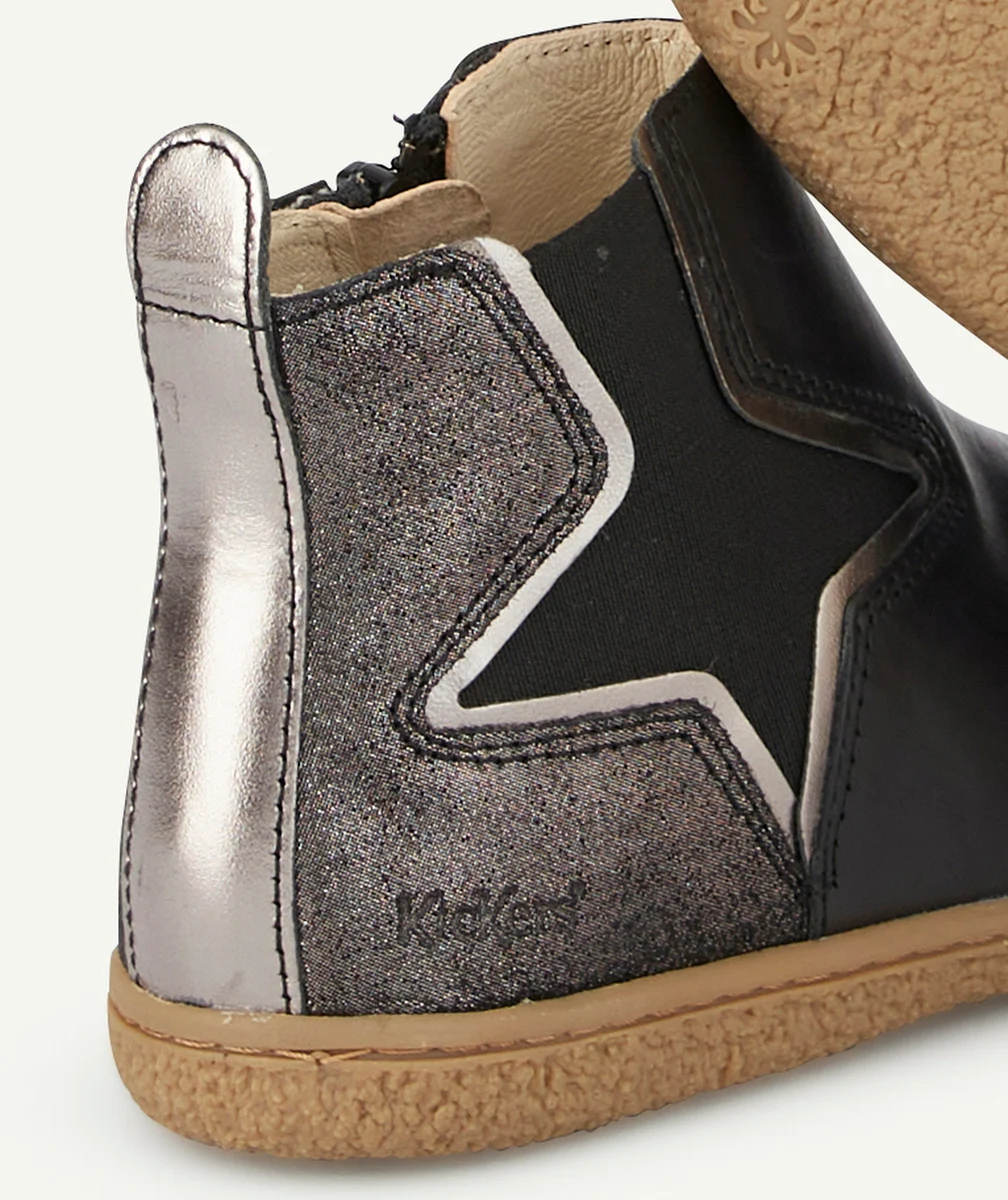KICKERSBOTTINES VERNILLON FILLE EN CUIR NOIR ET COULEUR ARGENTÉE