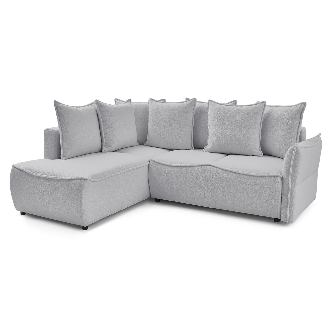 Bobochic Canapé d'angle L gauche convertible bouclette Léon gris clair - 257x90x194 cm