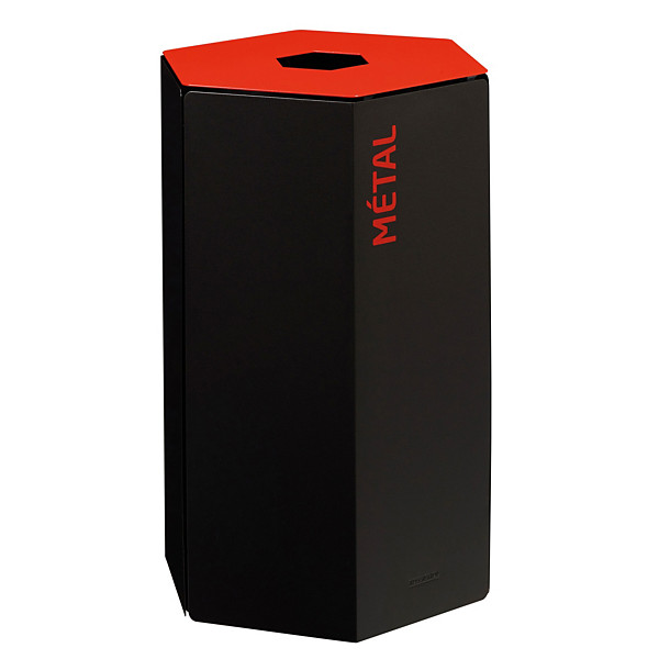 ROSSIGNOL Corbeille de tri selectif 50 L - sans serrure - hexatri - tri metal - gris manganese / rouge signalisation