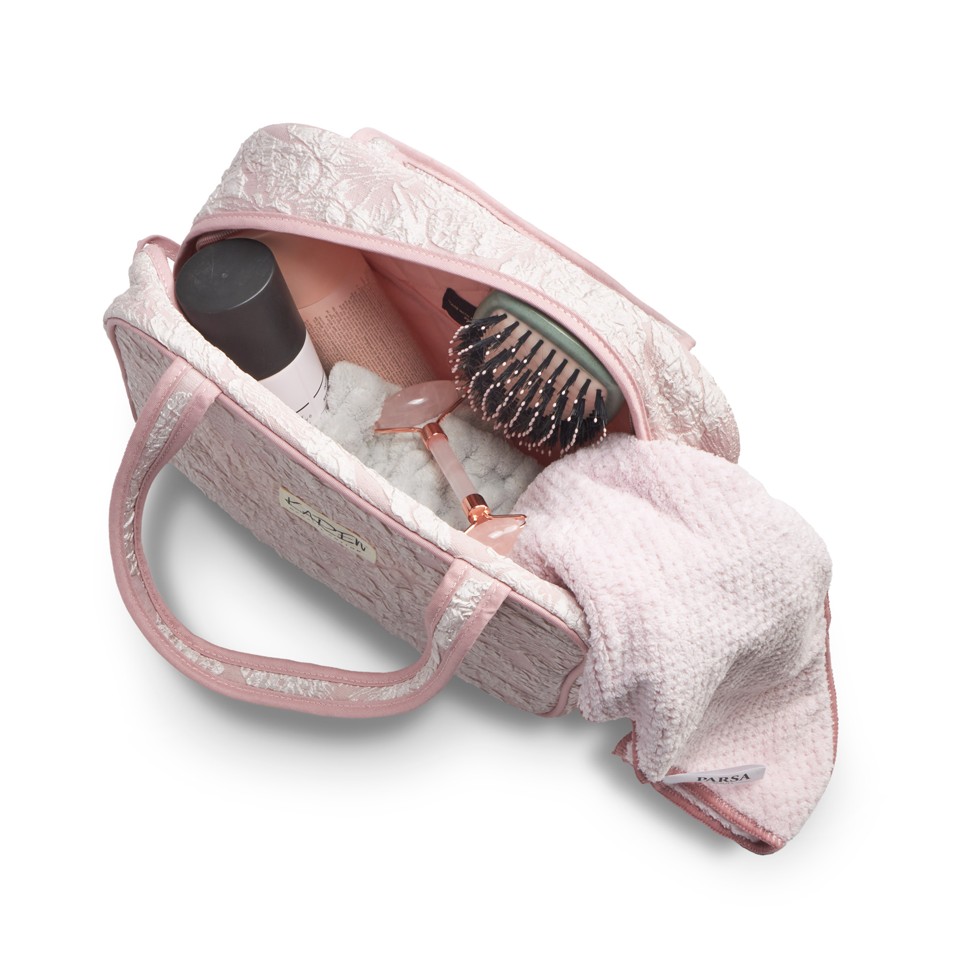 Karen - Toiletry bag with handle Pink brocade - Toilettaske