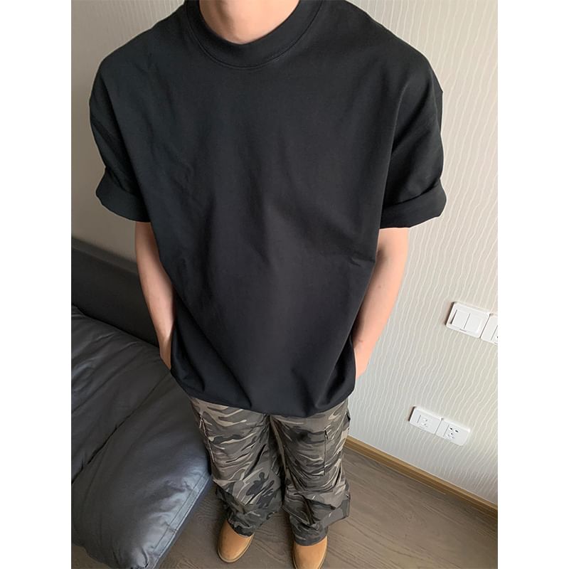 Chuoku - T-shirt met korte mouwen en ronde hals, effen