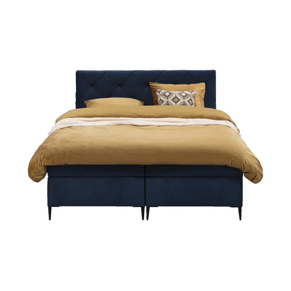 Boxspring Liv geruit - blauw - 160x200 cm - slanke poot