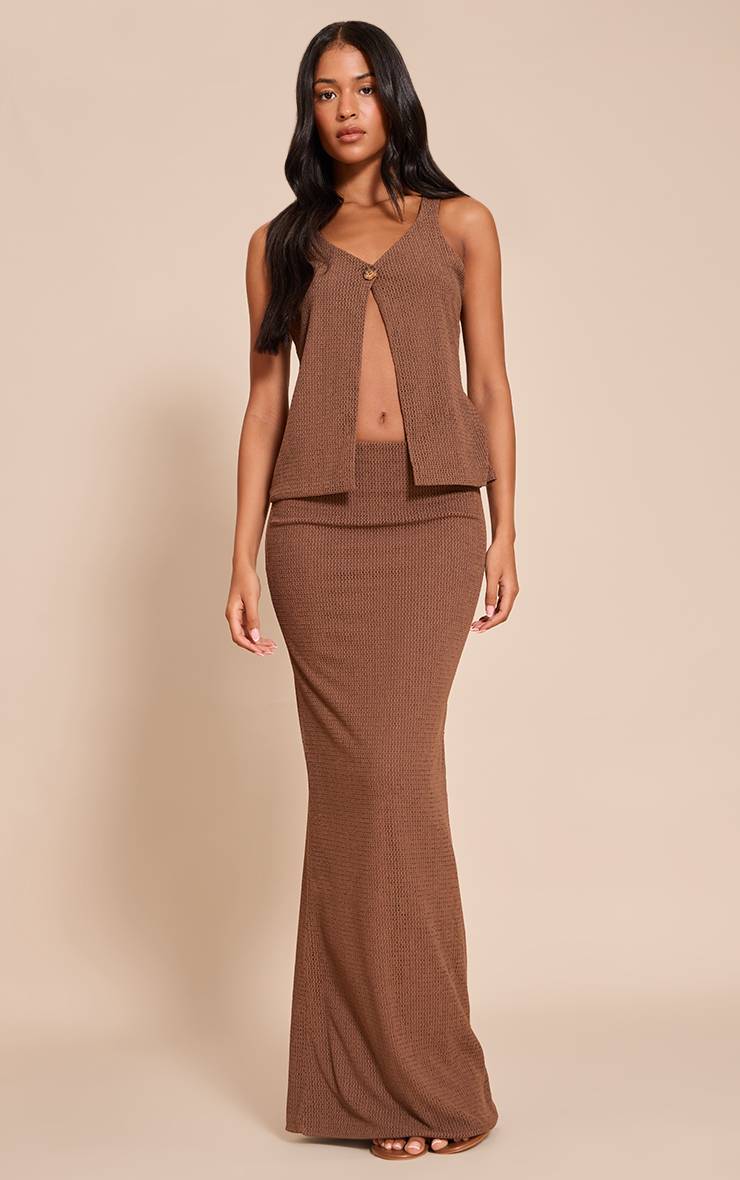 Chocolat Ensemble Coordonné Gilet Long Texturé À Ourlet Fendu