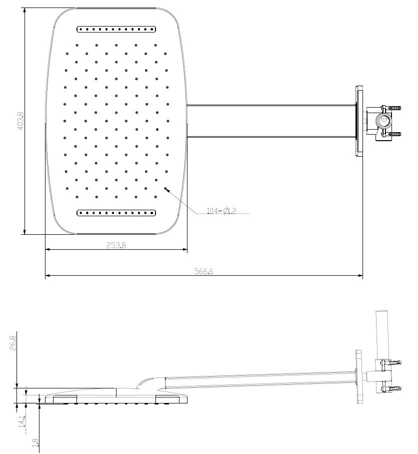 Mueller waterval hoofddouche inclusief douchearm 40x25 RVS