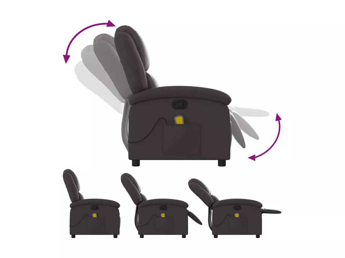 Fauteuil inclinable de massage marron foncé cuir véritable