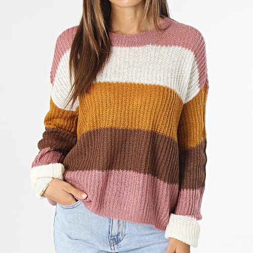 Pull Femme Badut Rose Blanc Marron Jaune Moutarde