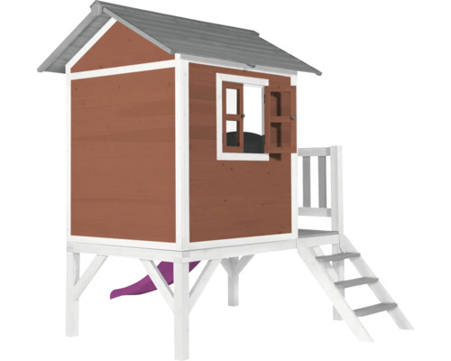 Speelhuis op stelten axi Lodge 240 x 167 cm hout rood incl. glijbaan rood/paars