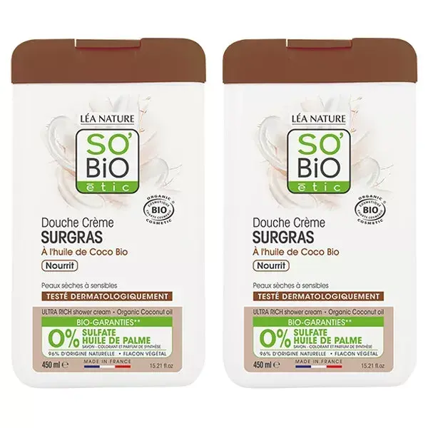 Creme de Banho Extra-Rico So'Bio Étic com Óleo de Coco Orgânico, Pacote com 2 x 450ml