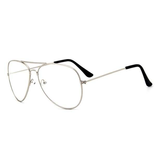 Retro pilot aviatorglass sølvklart glass uten styrke