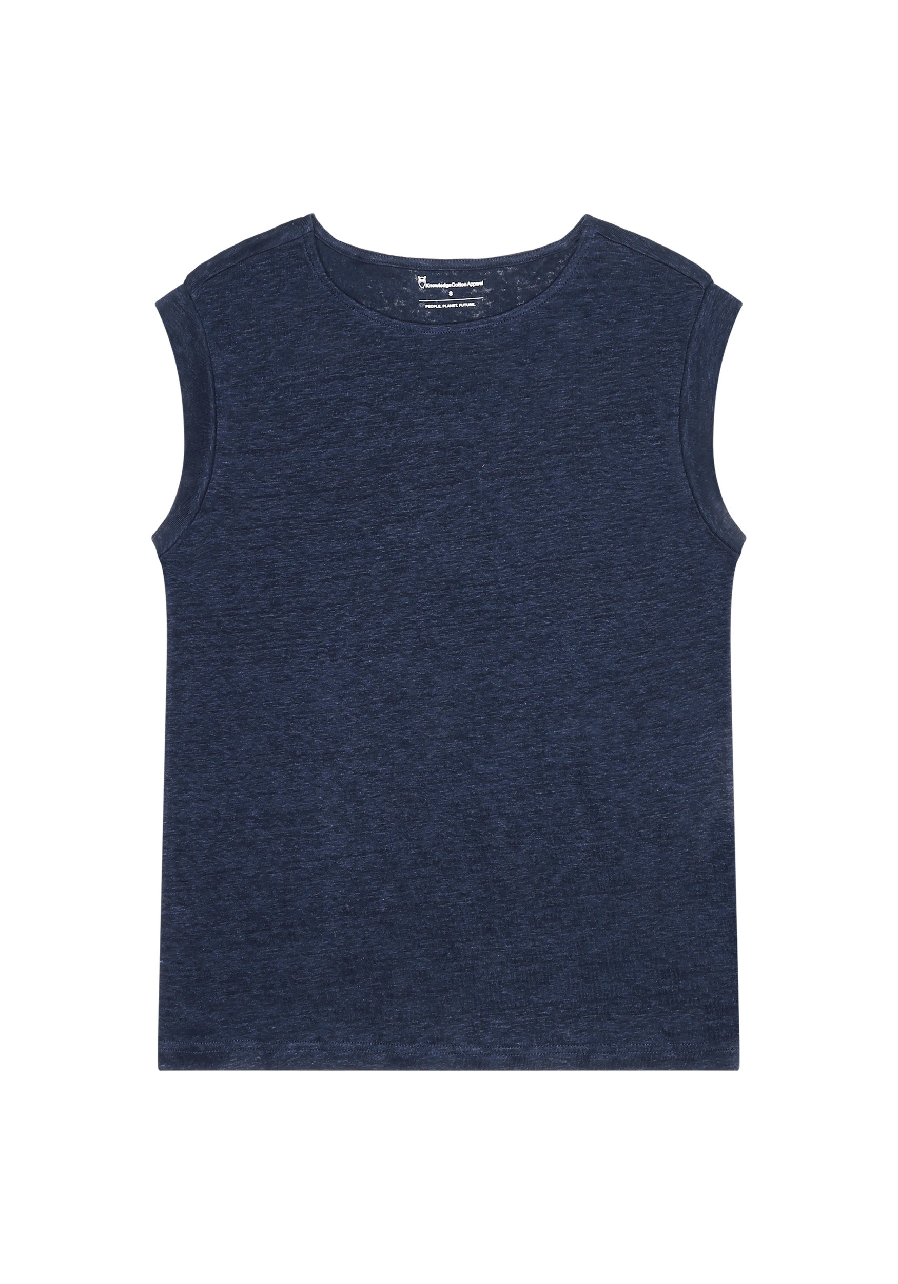 Knowledge Cotton Apparel Leinen-T-Shirt Loose Fold Up Total Eclipse