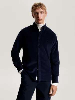 Camisa de veludo cotelê com estampa da bandeira americana, corte regular.