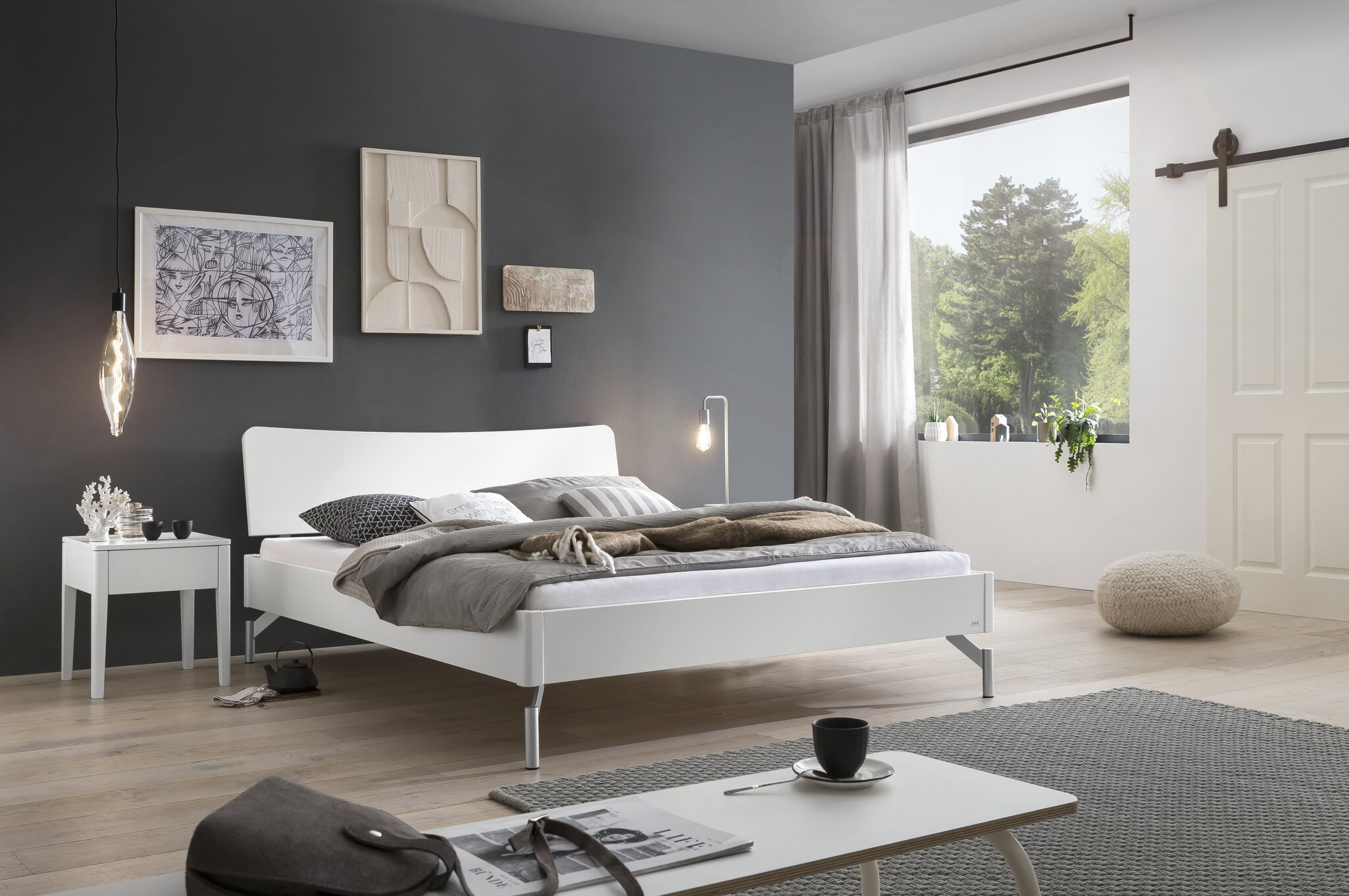 Holzbett HASENA ALBINIA 140X200cm Höhe 20cm Alu Buche weiß