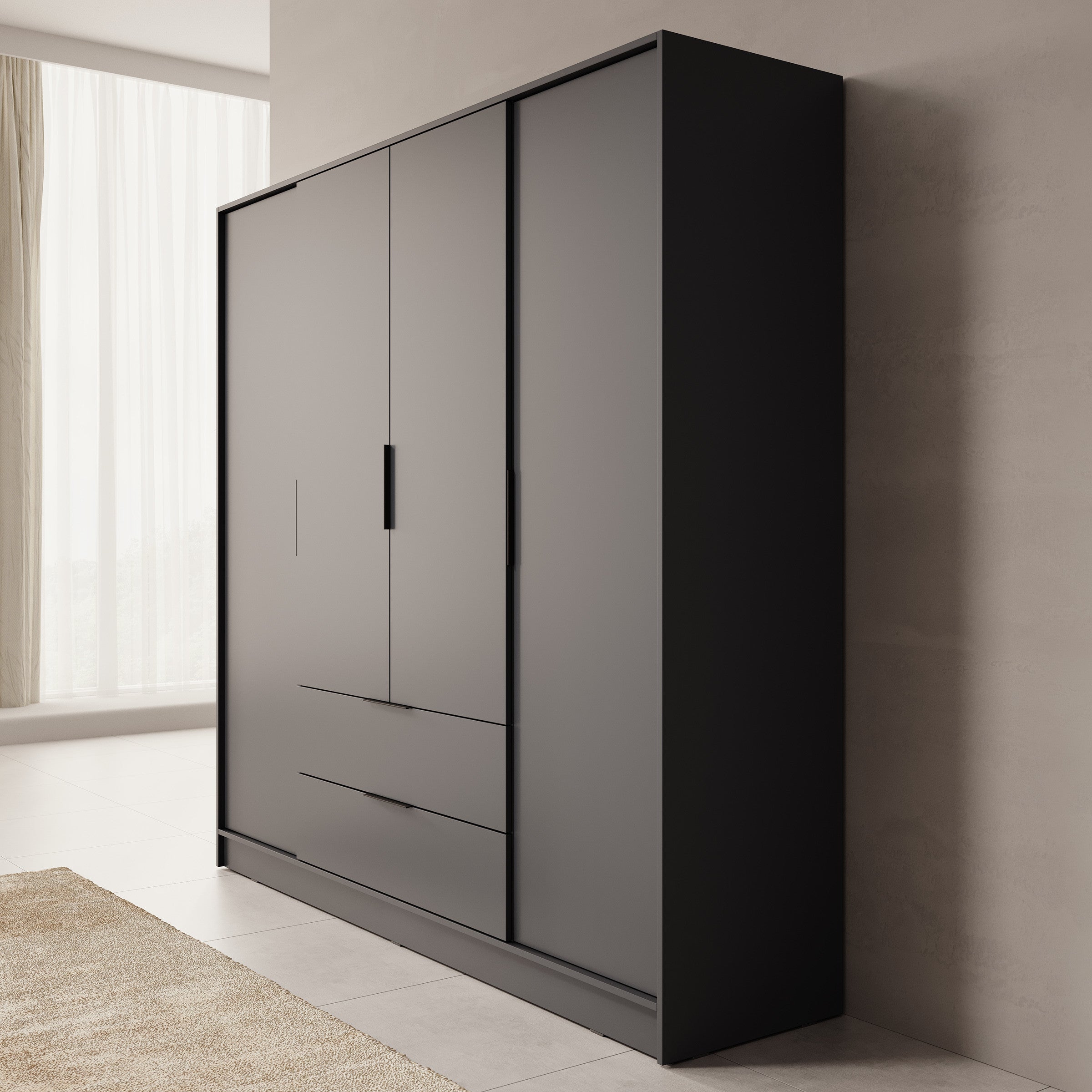 Kellan - Kledingkast 4-deurs - Grijs - 206x51x200 cm