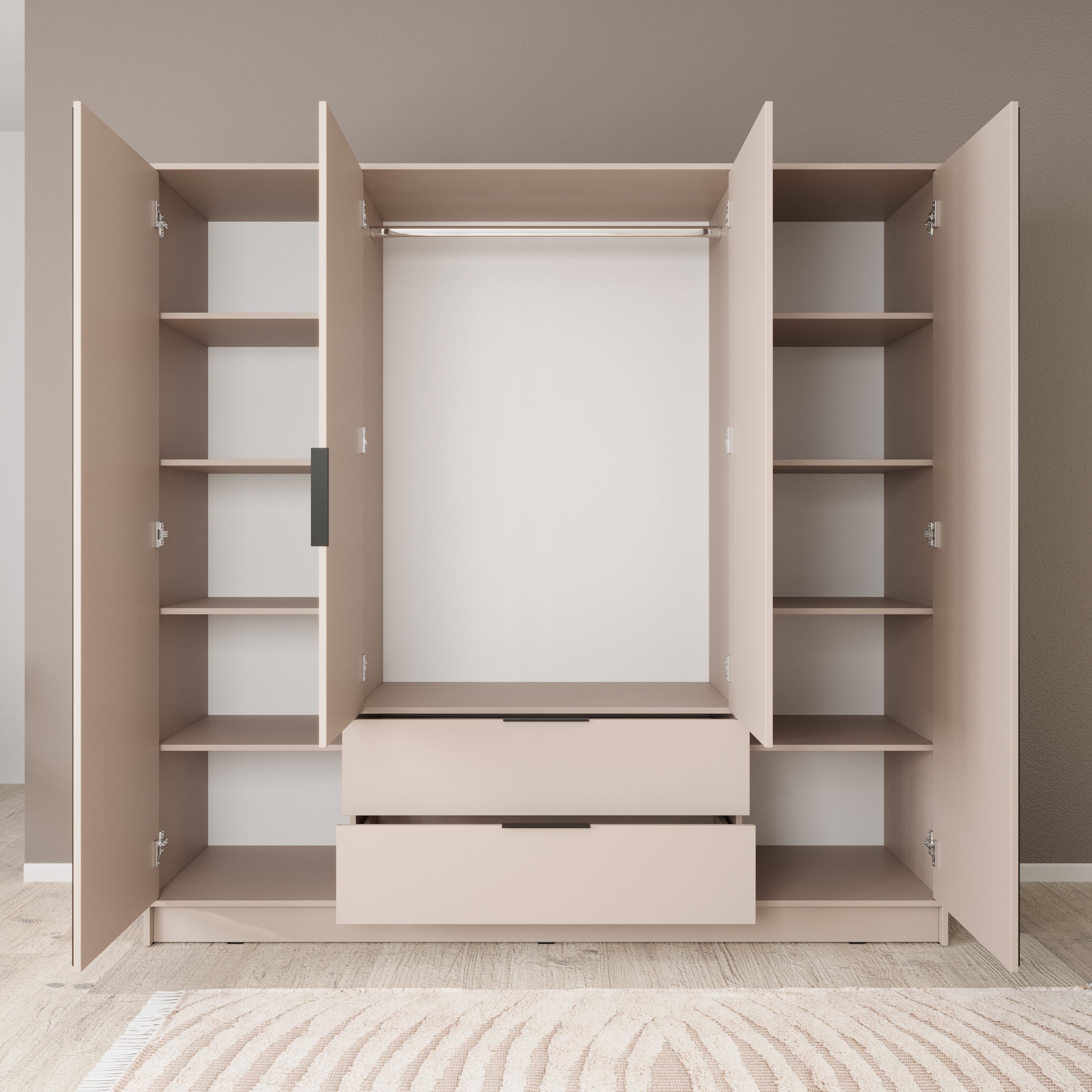 Nairobi - Kledingkast 4-deurs - Beige/zwart - 206x51x200 cm
