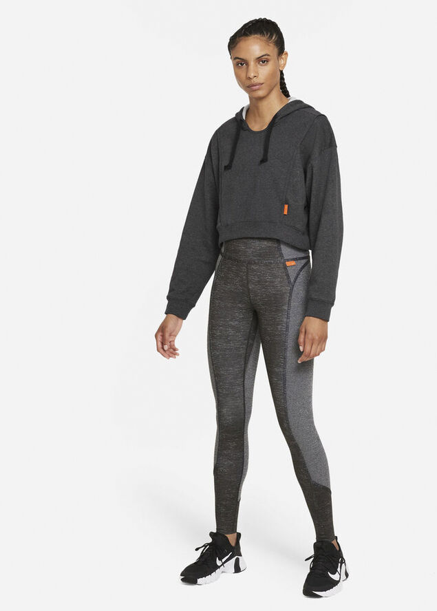 Nike Dri Fit Fleece Cropped Traeningshaettetroje Grå