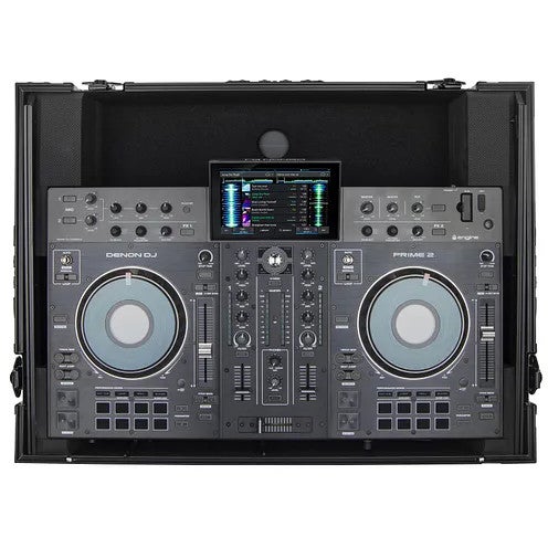 Odyssey FZGSPRIME2BL flightcase voor Denon Prime 2 met laptopplateau Black Label