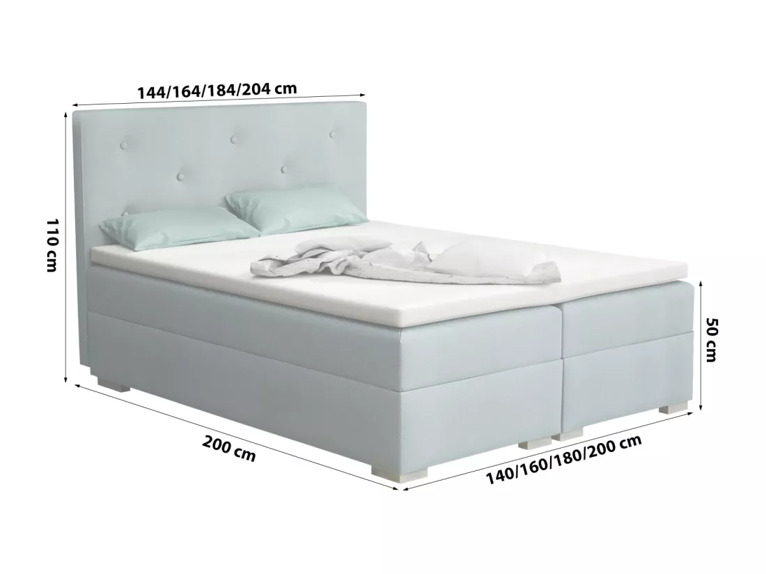 LIT BOXSPRING avec surmatelas Holta 140x200 cm, Jasmine 73 (Bleu colombe)