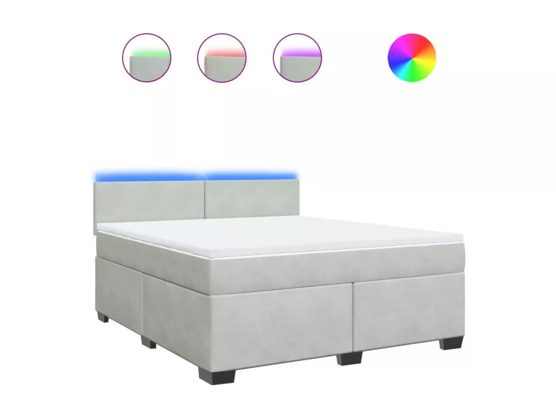 Sommier à lattes de lit et matelas Gris clair 180x200cm Velours