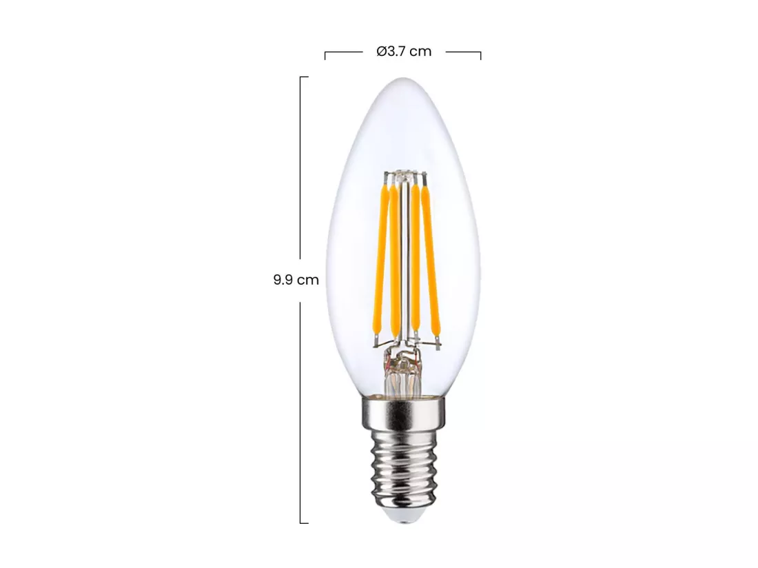 Pack de 2 Ampoules Bougie LED Filament E14 4W Equi.40W 470lm 2700K 25000H 7hSevenOn Premium