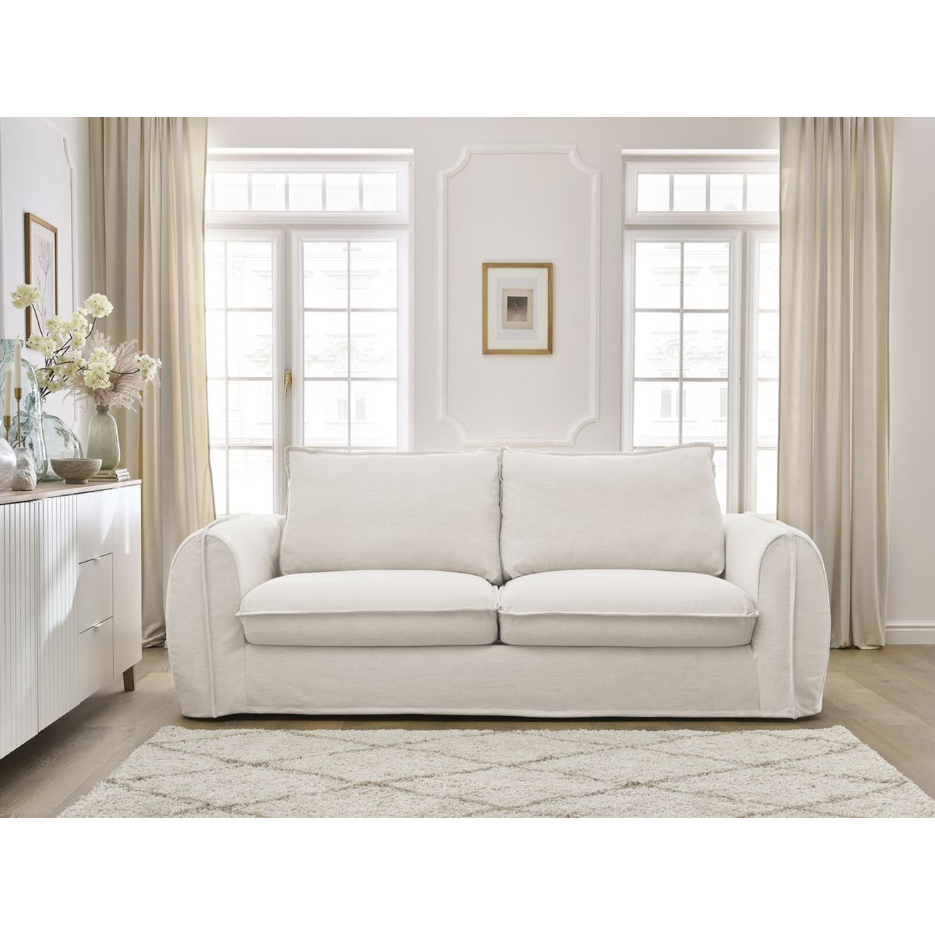 Bobochic Canapé droit convertible express 3 places Archimède 160 beige - 236x106x93 cm