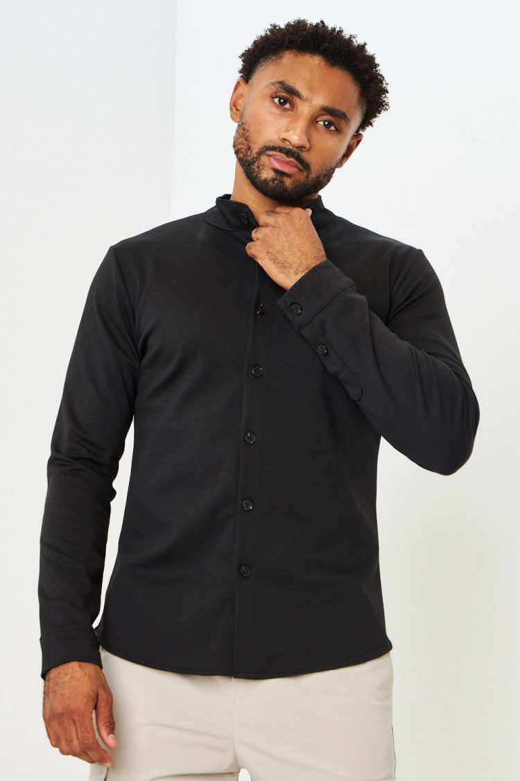 Chemise noire col mao