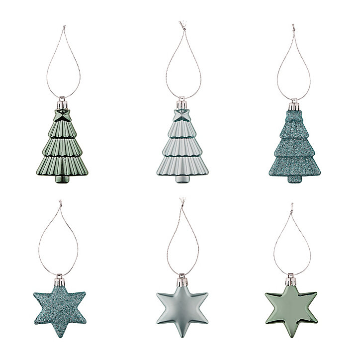 Assortiment 12 boules de noel étoiles sapin bleu clair à suspendre