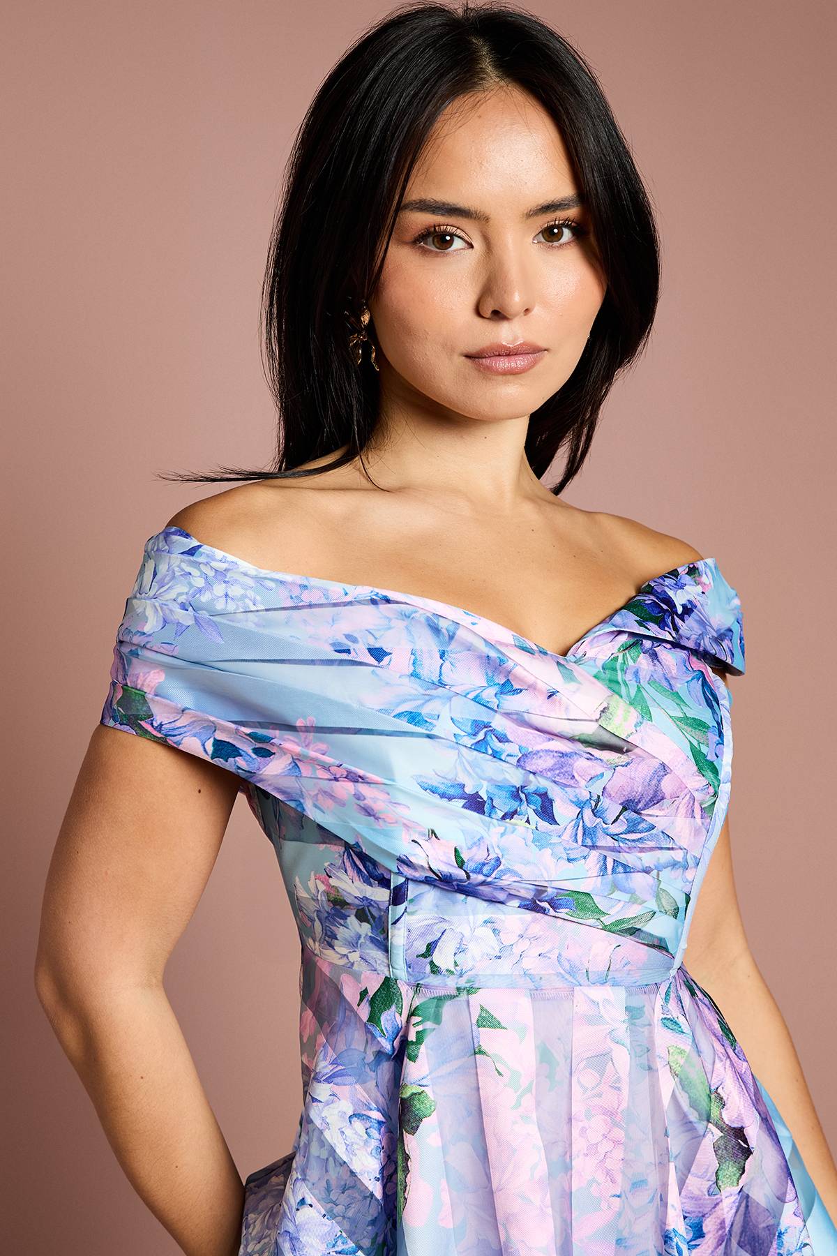 Coast Robe Midi Petite à Rayures en Organza avec Haut Plissé