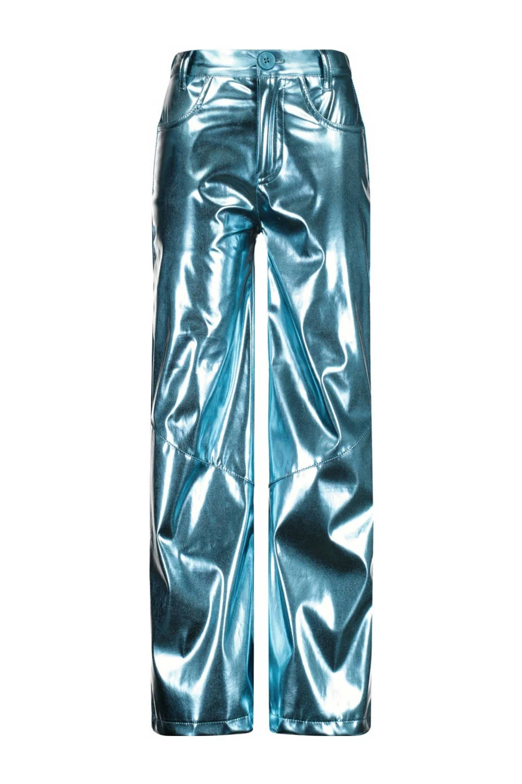 Vingino metallic high waist wide leg broek Sis blauw metallic