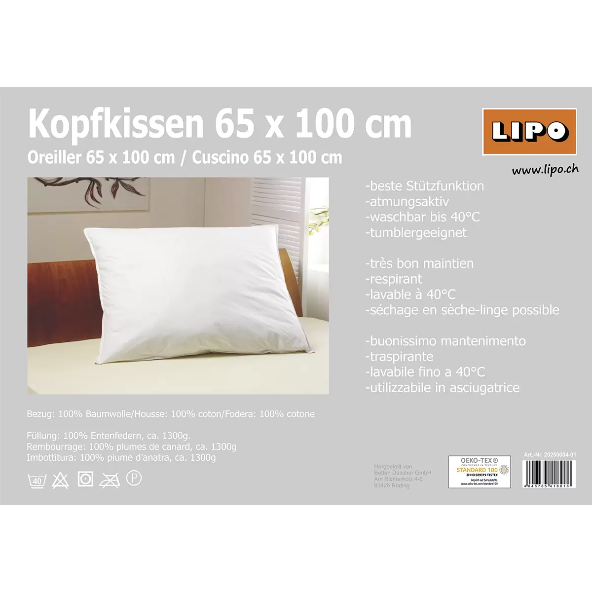 Feder-Kopfkissen Basic weiss