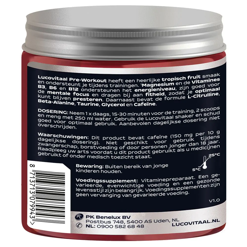 Pre-Workout Tropisch Fruit smaak - 200 gram (THT 03-2027)
