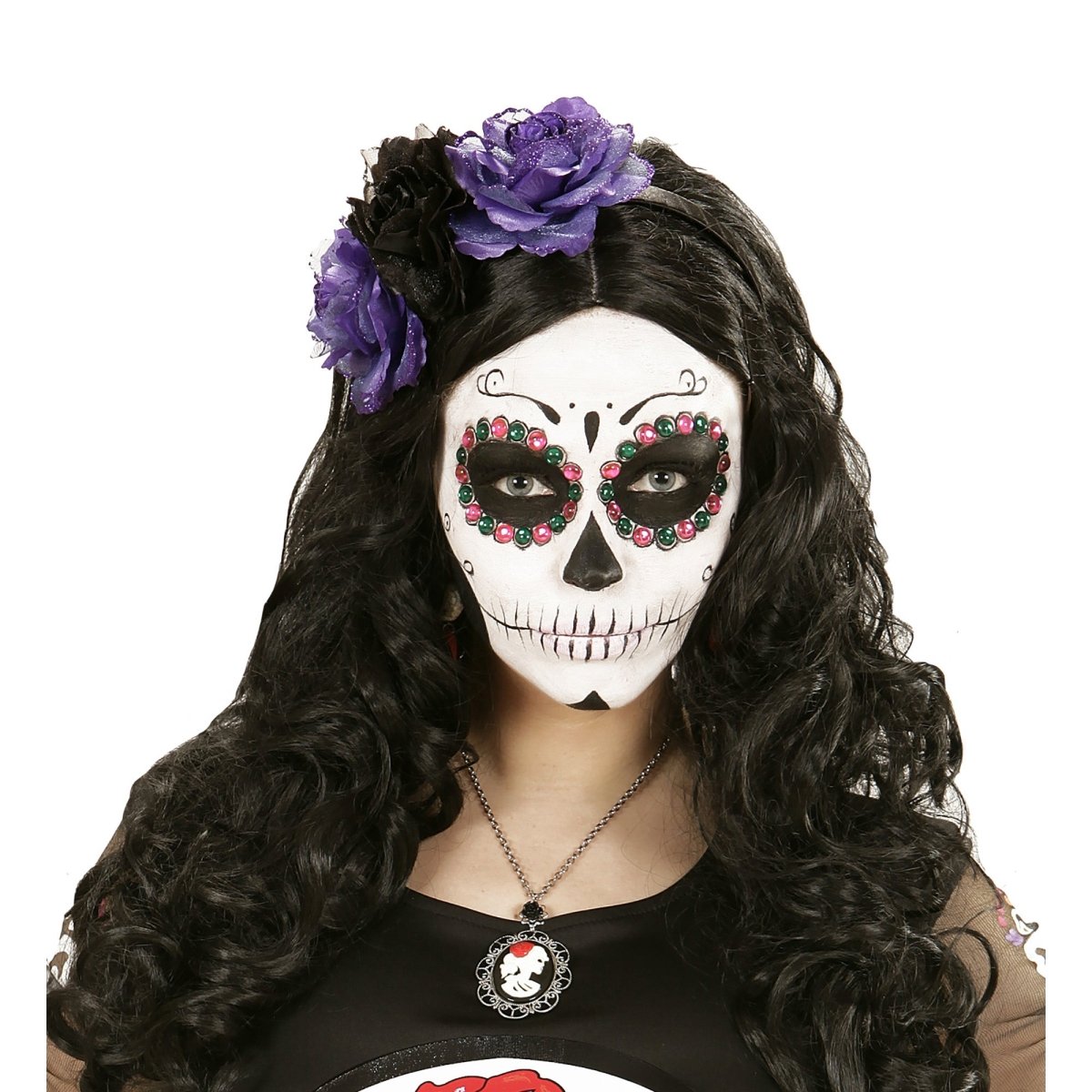 Dia De Los Muertos Haarband Zwart Paars Bloemen