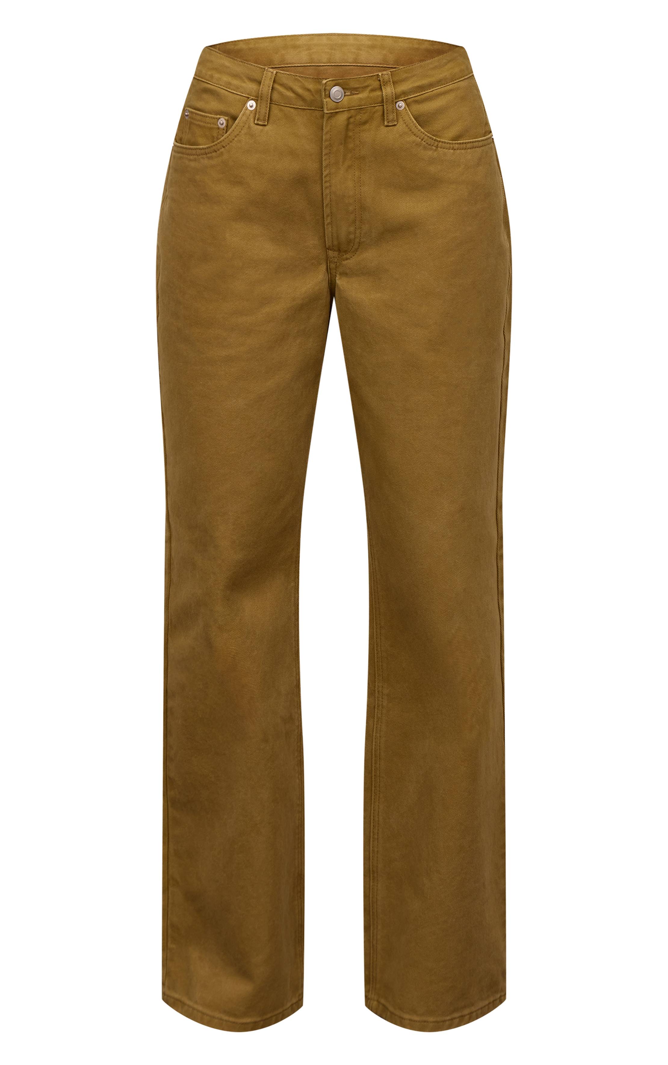Vert Olive Jean Droit En Denim Taille Mi-haute