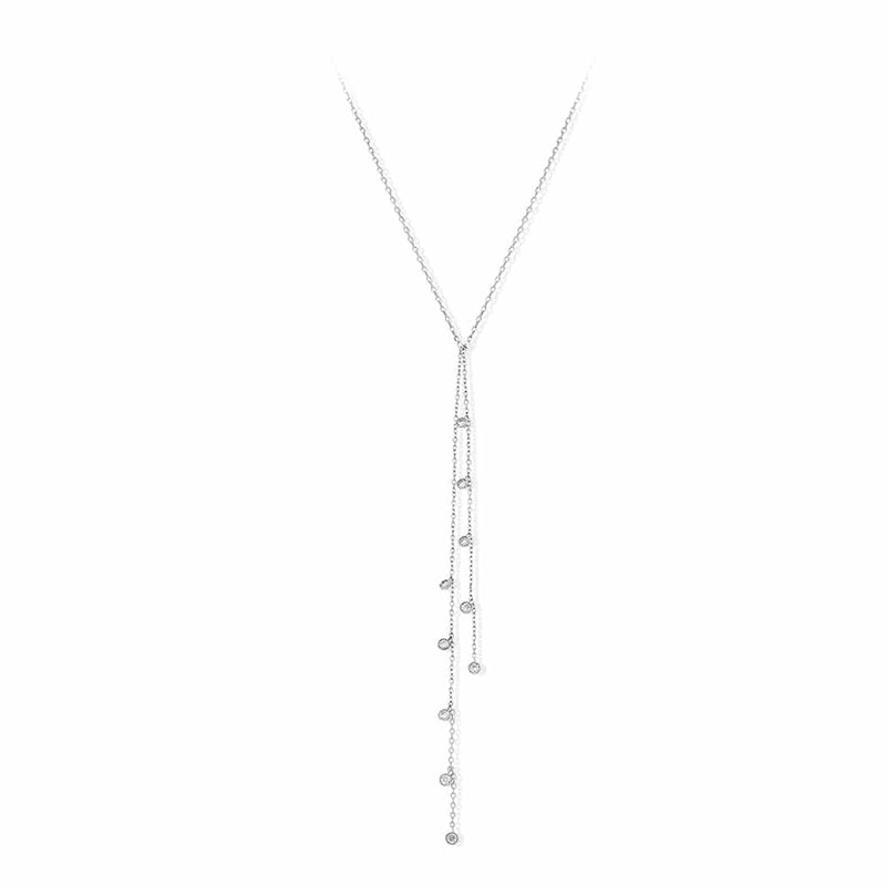 Collier Cravate Argent Forme Rond Pierre Blanche