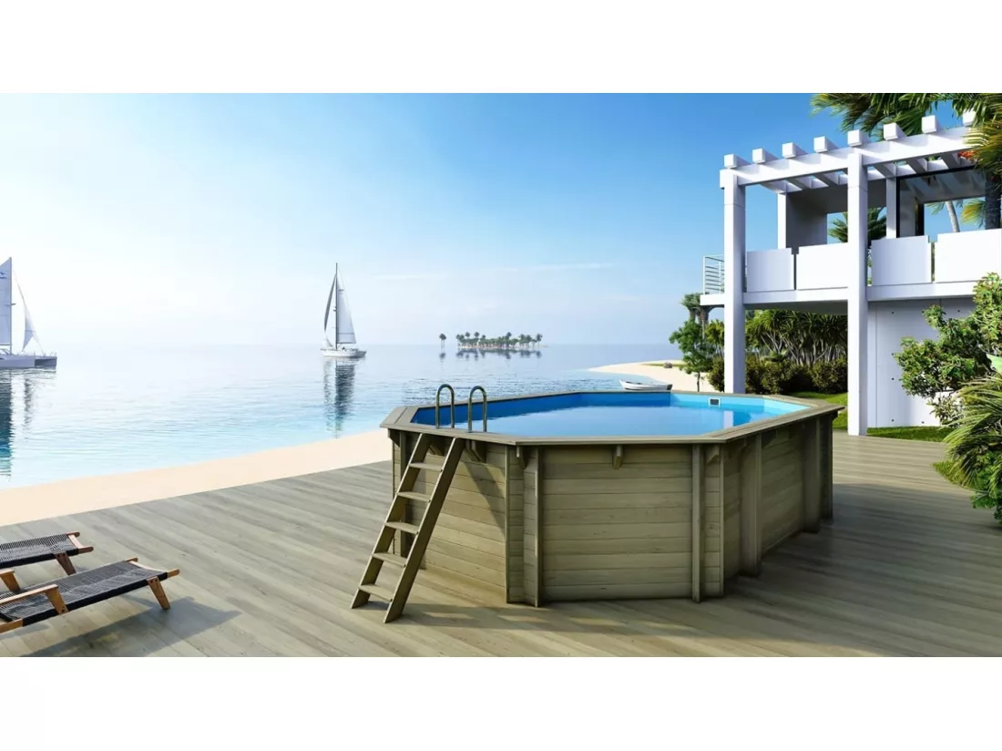 Piscine en bois - 6,53x4,41 x H.1,42m - avec filtration - BAS552OSPI - ALTANKA