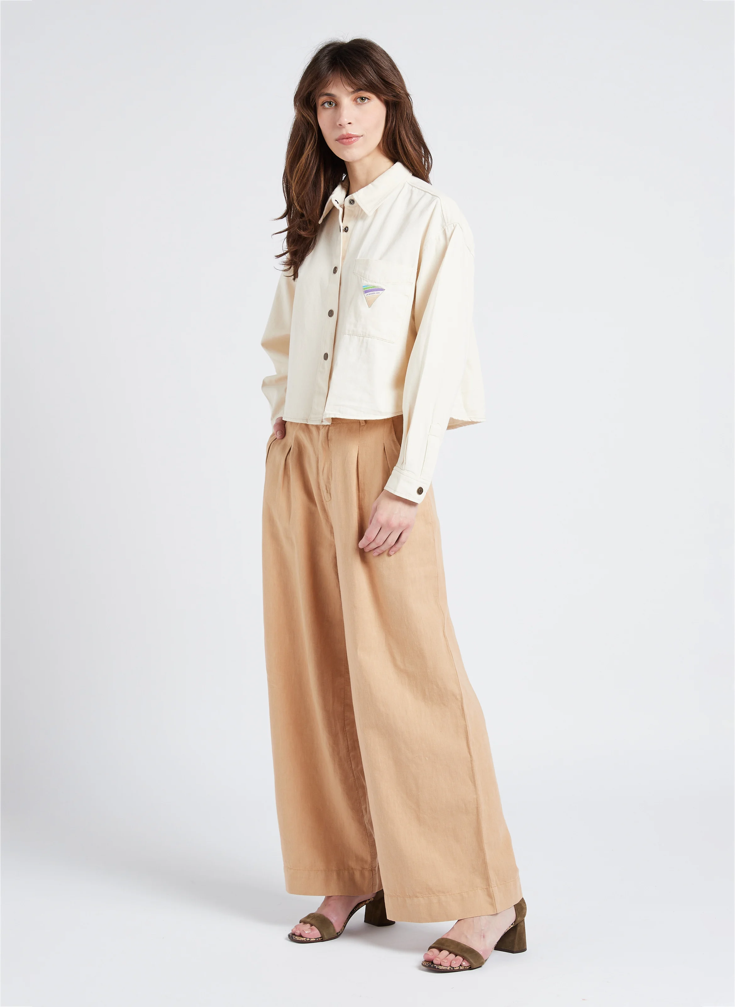 TIRABAY - Chemise courte ample col classique en coton | Beige