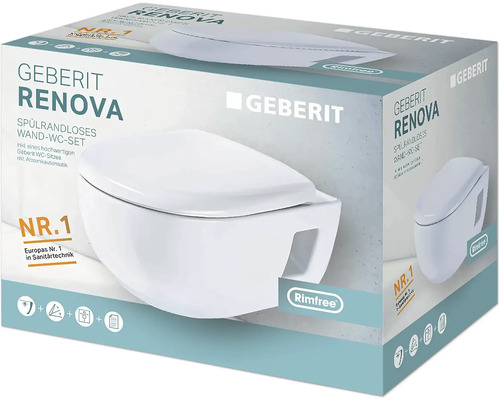 GEBERIT Renova wandclosetset, randloos, glanzend wit met toiletzitting CG03070000