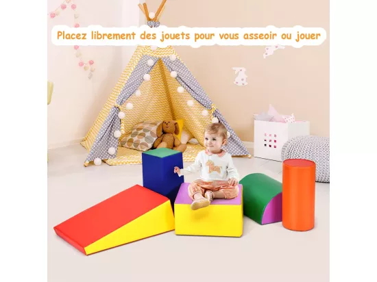 5PCS Parcours Motricité Bébé en Mousse EPE avec Housse en PU, Module Motricité Bébé avec Fermeture Clair, Jouets Éducatifs Colorée pour Ramper Grimper pour Enfants d'Âge Préscolaire