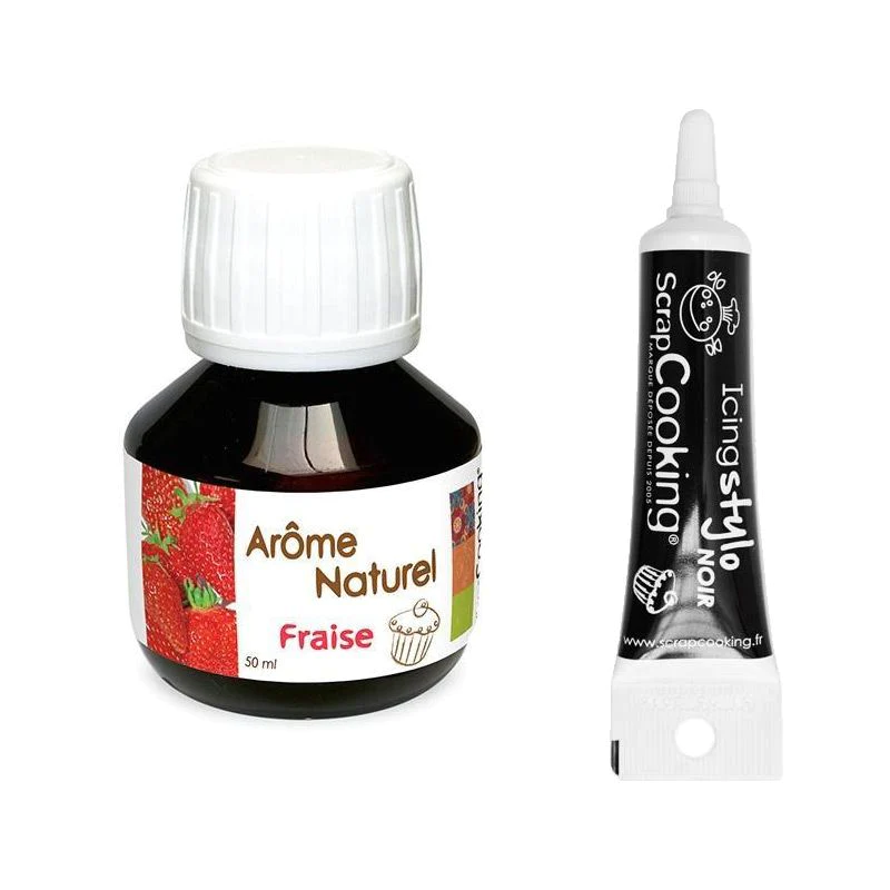 Arôme naturel fraise 50 ml + Stylo de glaçage noir Scrapcooking