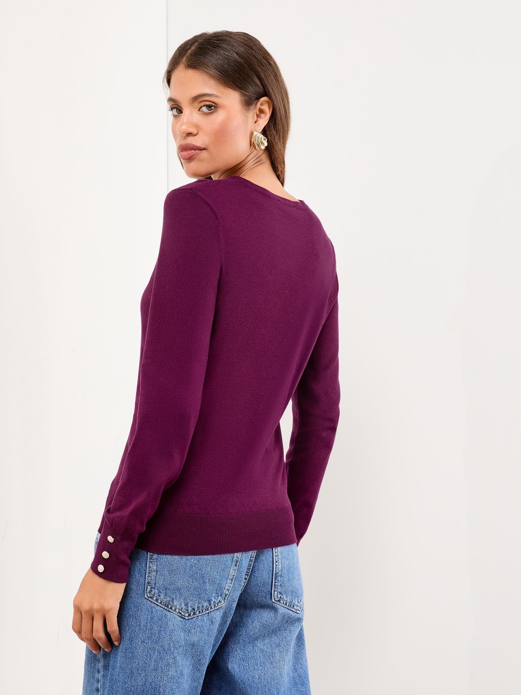 Bordeauxrood - Lipsy Knitted Scallop Buttoned Crew Neck Jumper