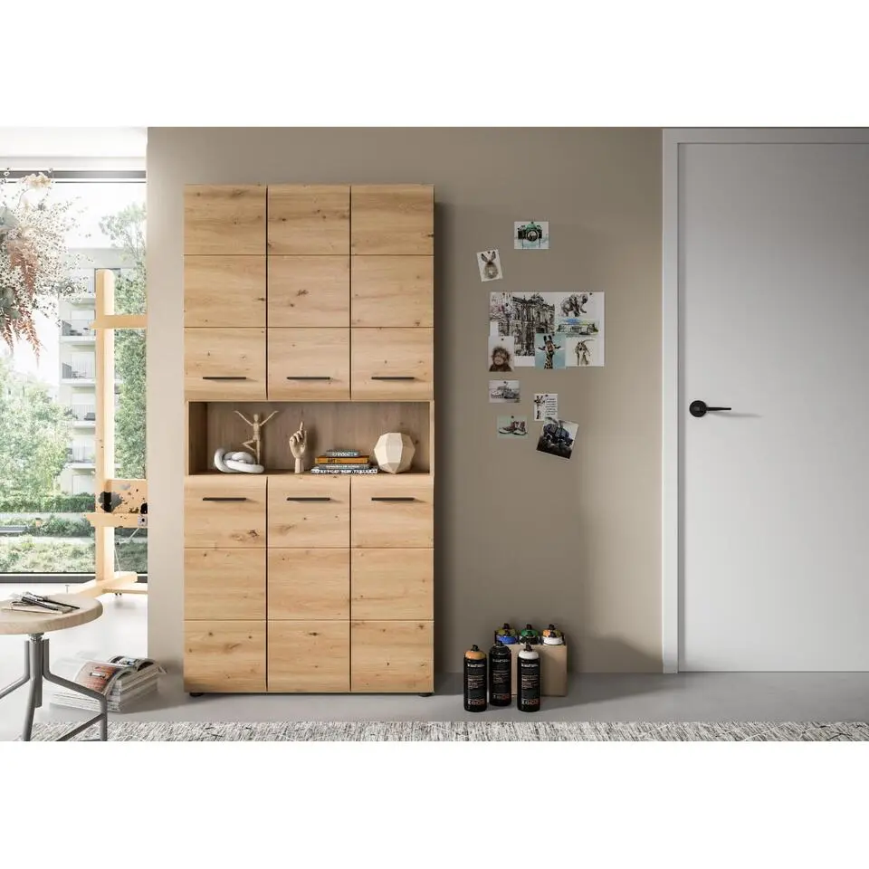 Hioshop Ice badkamerkast 6 deuren- 1 plank eiken decor